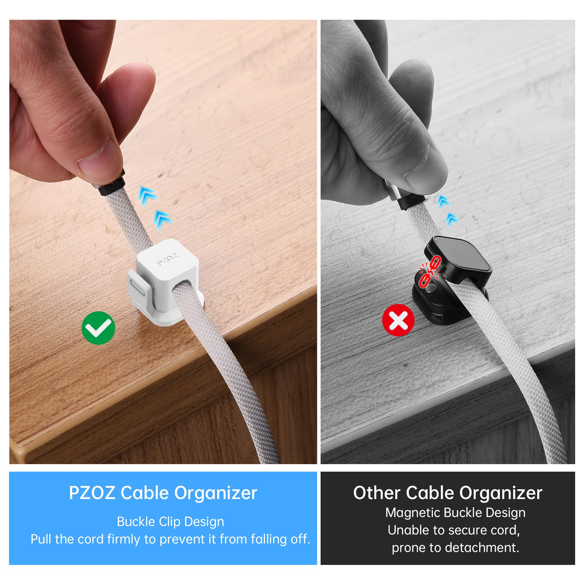 PZOZ 6 Pack Adhesive Cable Clips - Cord Organizer & Wire Holder for USB Charging Cables - Home Office Desk, Car, Wall, Nightstand Organization (White) | Perfect for Tidy Workspaces & Travel Accessories