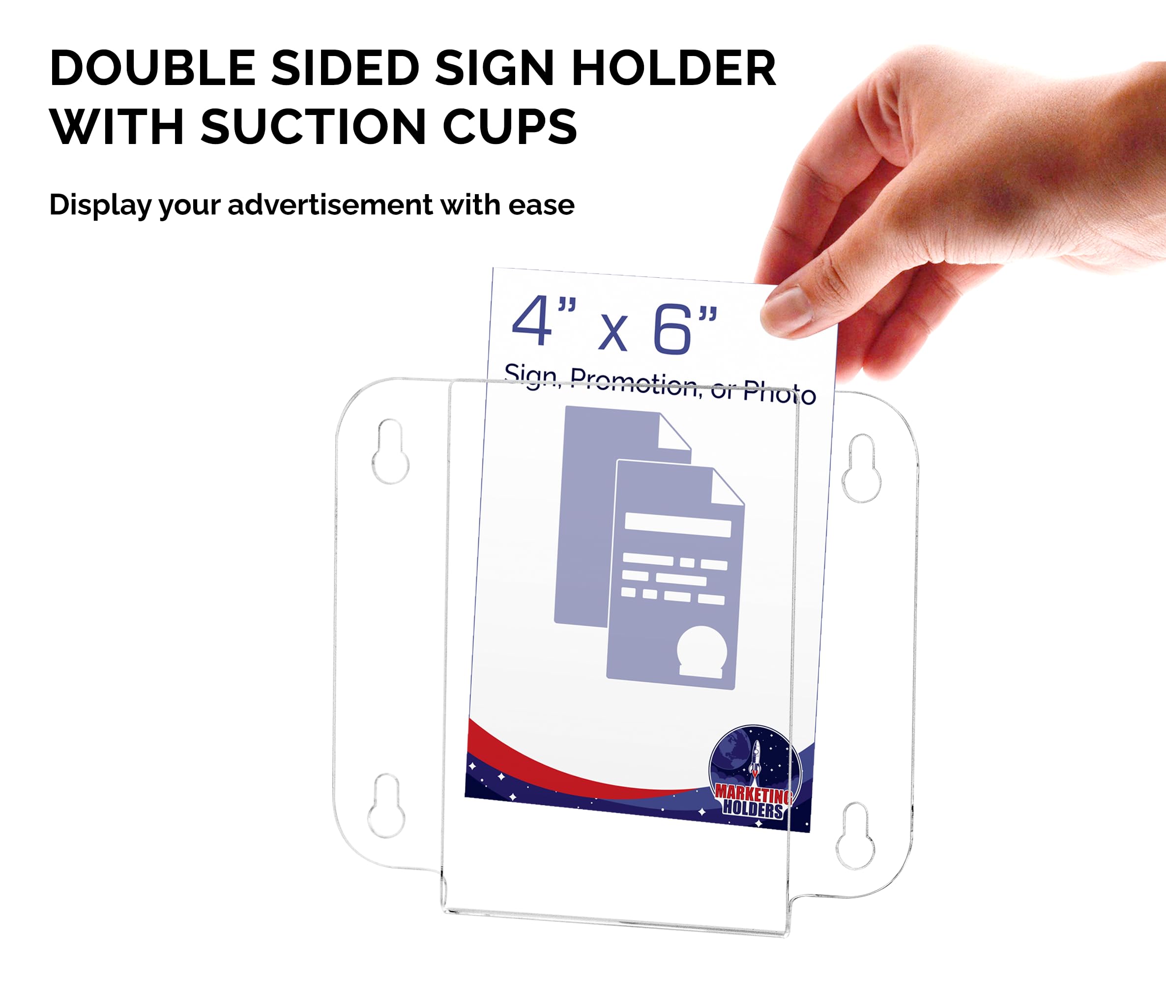 2 Pack 4x6 Inch Double Sided Suction Cup Sign Holders - Indoor/Outdoor Window & Glass Wall Mount for Advertising, Hours of Operation, Directions & Photo Notices - Perfect for Retail Stores, Restaurants & Office Signage