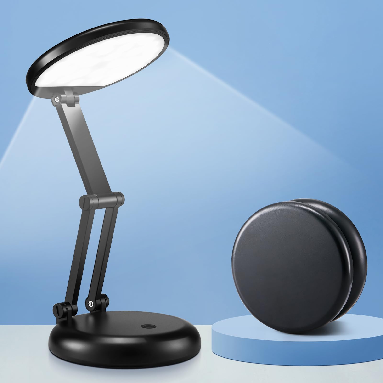 Rechargeable LED Desk Lamp - 3600mAh Battery, Foldable & Cordless, 9 Dimmable Brightness Levels, Portable Table Light for Home Office, Reading, Study and Nightstand Use
