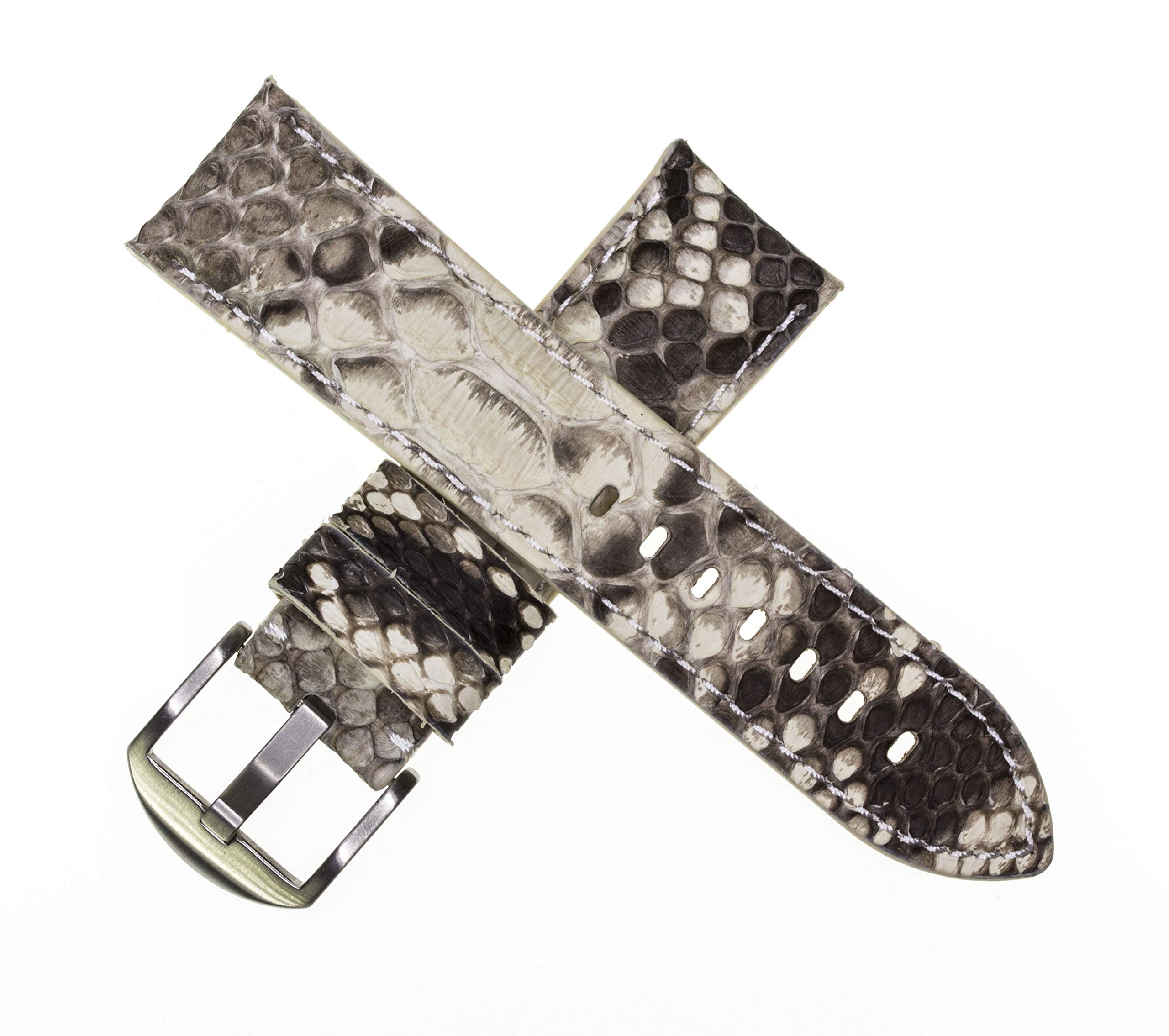 22mm Genuine Python Skin Leather Watch Band - Cream White Strap with Brushed Tang Buckle for Breitling Watches | Luxury Replacement Strap for Dress Watches & Formal Occasions