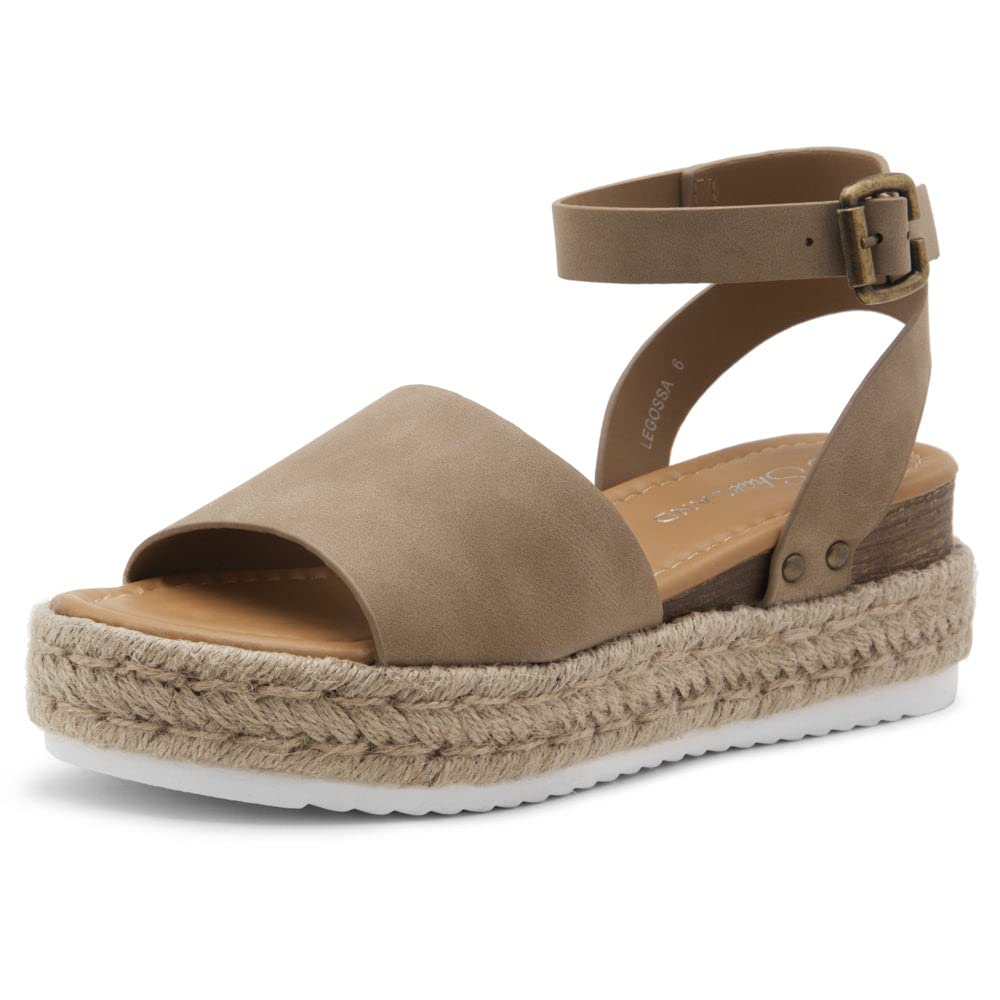 Legossa Women's Platform Sandals with Ankle Strap - Comfortable Open Toe Espadrille Wedge Flats for Summer | Casual Black, White & Tan Shoes for Beach, Vacation & Everyday Wear