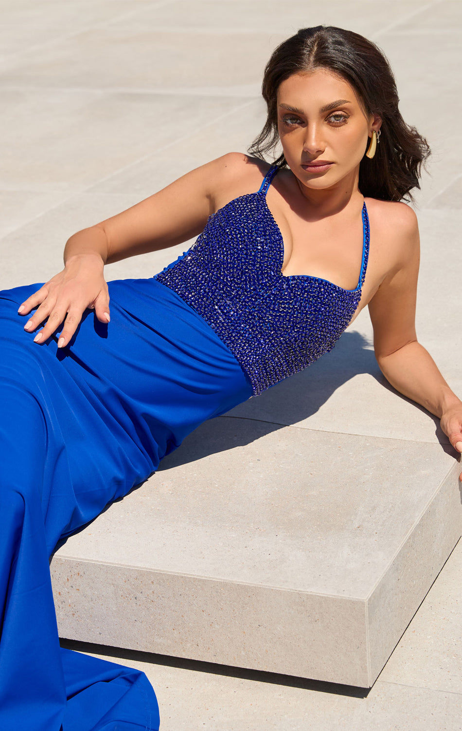 Boho Crystal Embellished Maxi Dress for Women - Elegant Flowy Long Dress for Beach, Wedding & Special Occasions