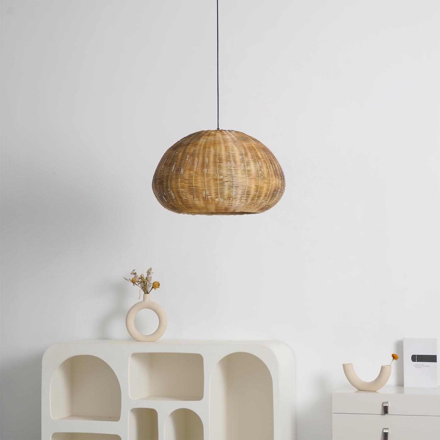 Modern Bamboo Camden Pendant Light - Handwoven Natural Rattan Hanging Lamp for Kitchen Island, Dining Room & Bedroom Lighting - Eco-Friendly Ceiling Light Fixture with Warm Ambient Glow