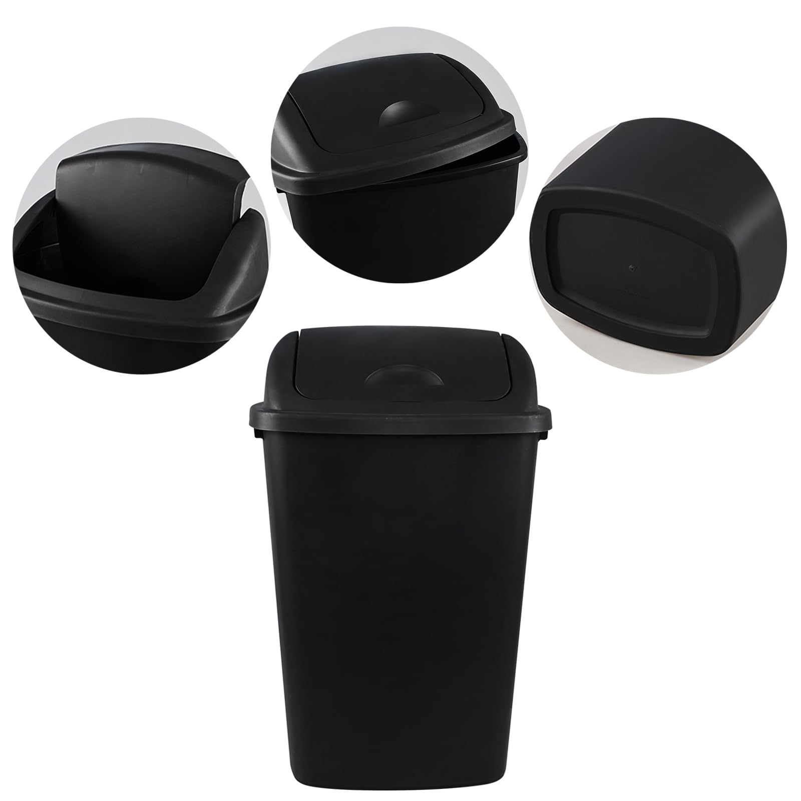 4-Pack 50 Liter Large Plastic Trash Can with Lid - Heavy Duty Black Swing Top Garbage Bin for Kitchen, Bathroom, Office & Outdoor Use