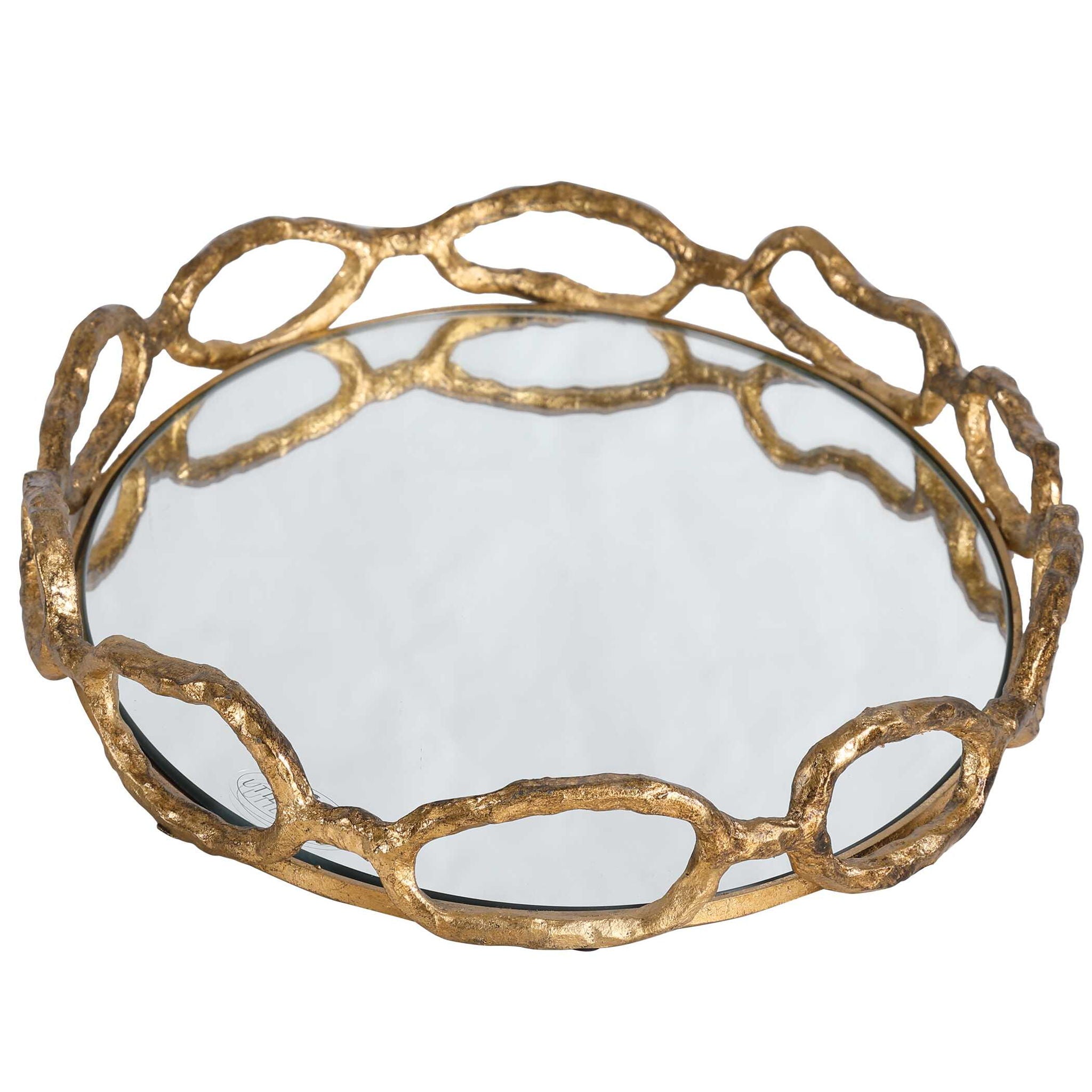 Gold Cable Chain Mirrored Tray - Elegant Jewelry Organizer & Home Decor for Vanity, Dresser, or Bathroom Display