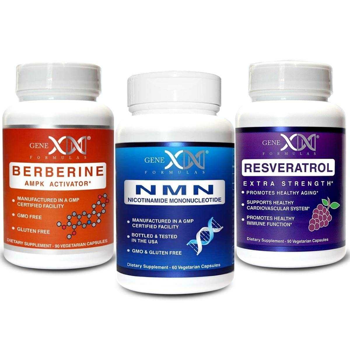 Premium Anti-Aging Supplement Bundle - 250mg NMN, 500mg Resveratrol & 500mg Berberine | NAD+ Booster, AMPK Activator & Antioxidant Support | Cellular Health, Longevity & Energy | 3-Month Supply (3 Bottles) | Perfect for Adults Seeking Youthful Vitality & Healthy Aging Support