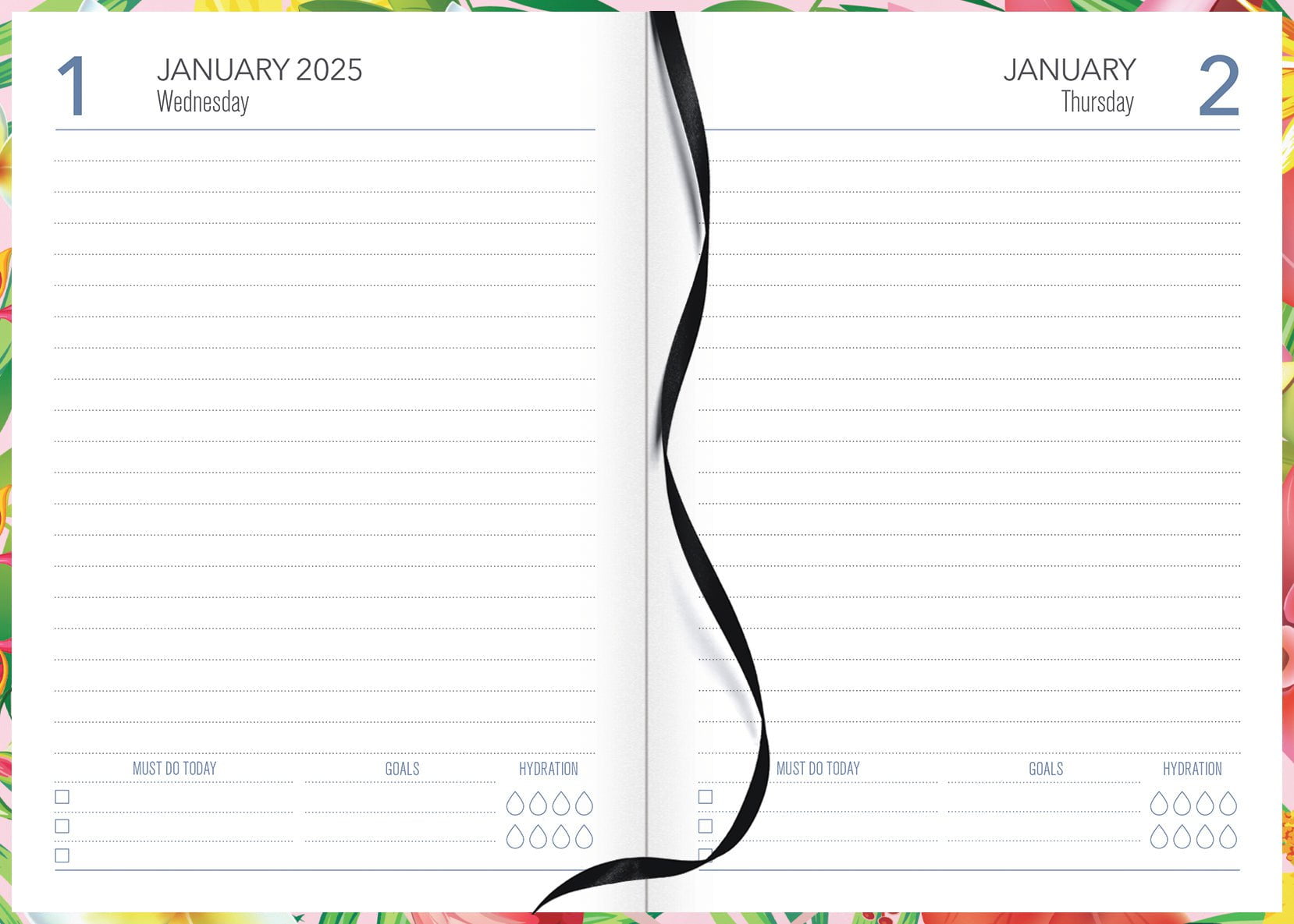 2025 Collins A51 Beautiful Blooms Day to Page Diary - Floral Design Cover, 148mm x 210mm (5.8