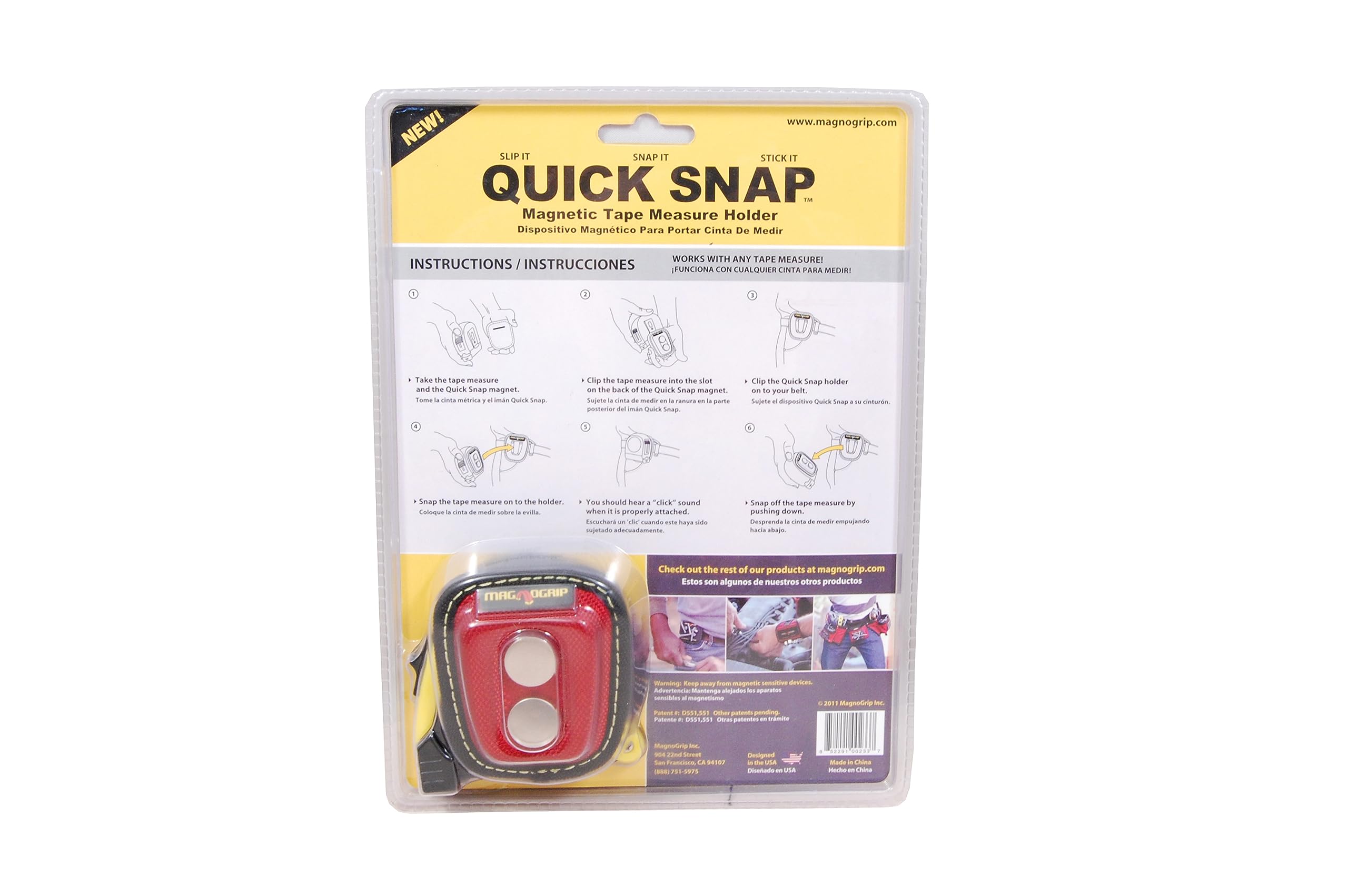 MagnoGrip 002-337 Quick Snap Magnetic Tape Measure Holder with Bonus Tape Measure - Perfect for Construction, DIY Projects & Tool Organization