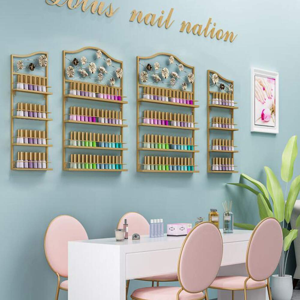 4-Tier Metal Wall Mount Nail Polish Organizer Rack - Lipstick & Perfume Display Shelf for Salon, Retail Store & Home Beauty Storage - Perfect for Salon Walls, Makeup Vanity & Retail Product Showcase