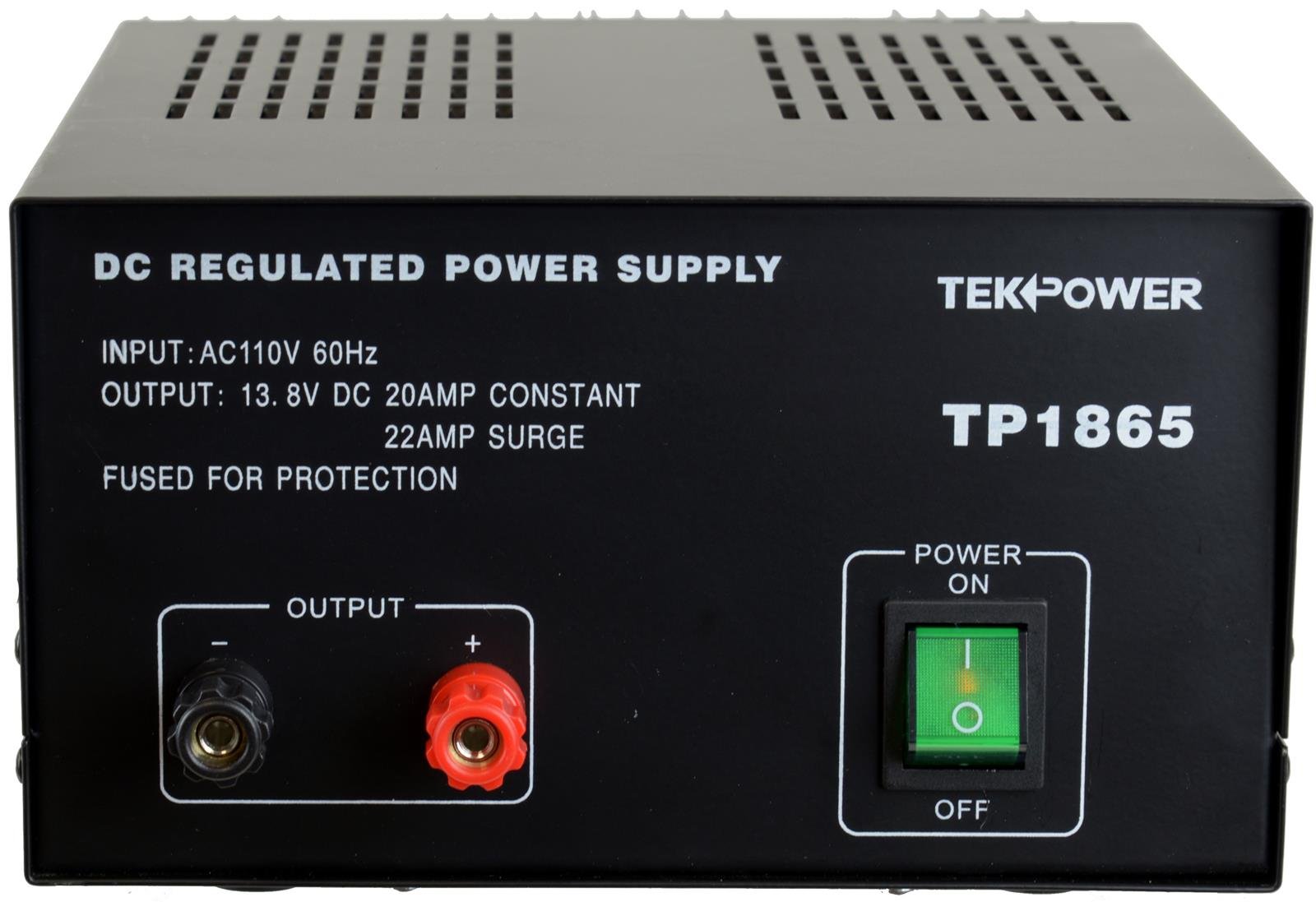 TekPower TP1865 22 Amp 13.8V DC Regulated Power Supply with Fuse Protection - Perfect for Ham Radio, CB Radio, and Electronics Testing