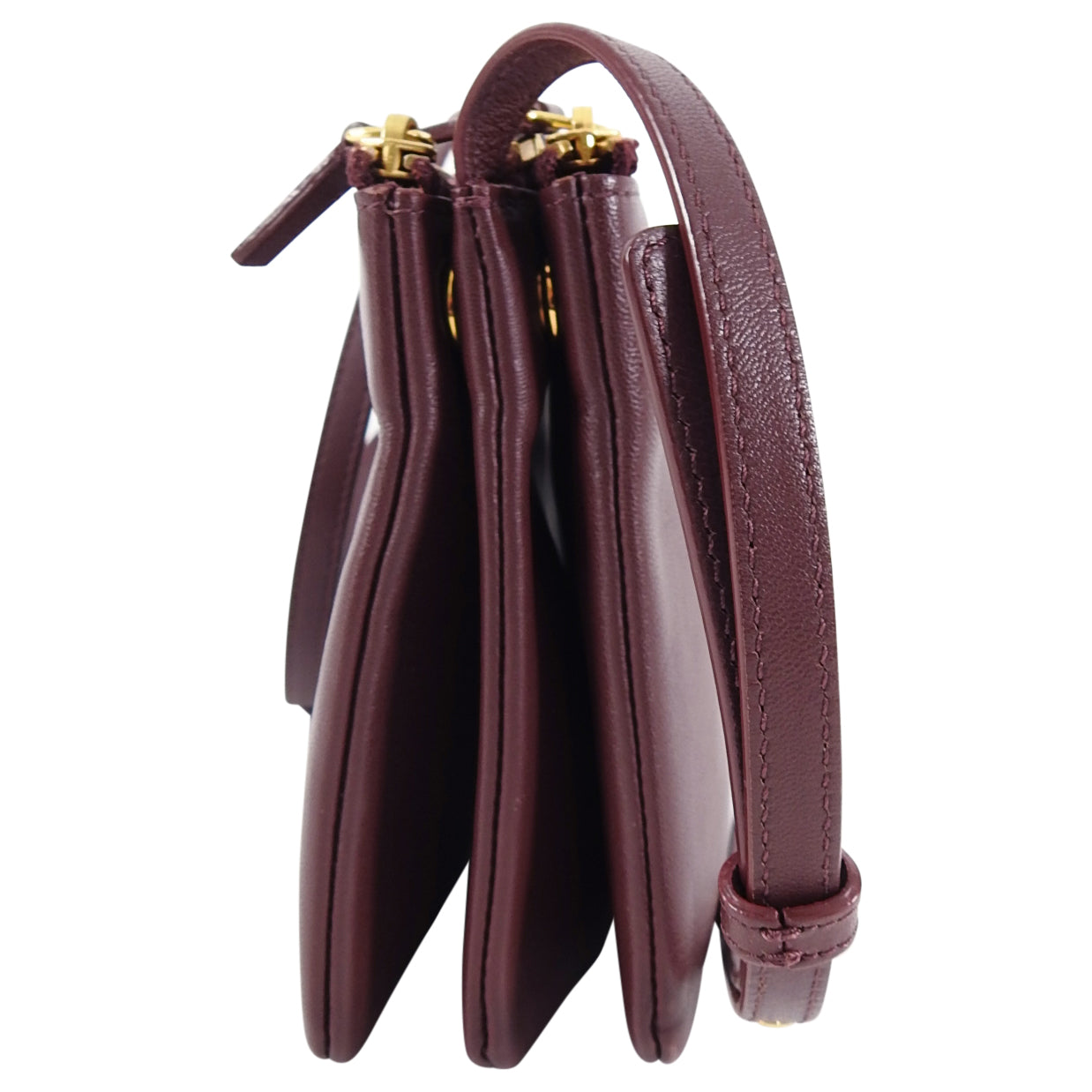 Celine Small Burgundy Leather Trio Crossbody Bag for Women | Luxury Designer Handbag | Perfect for Date Night, Travel & Everyday Use
