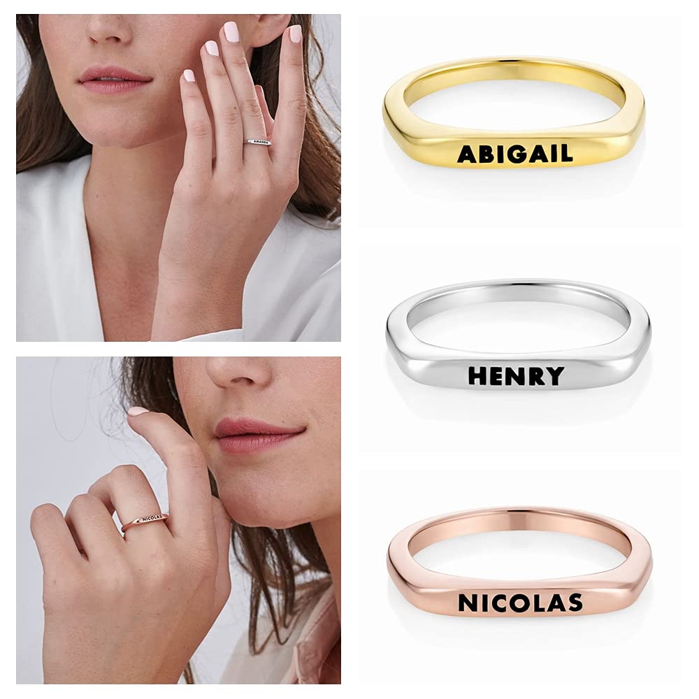 Personalized Name Rings for Women - 10K 14K 18K Gold Plain Wedding Bands, Anniversary & Promise Rings | Perfect for Engagements, Weddings, Gifts & Special Occasions