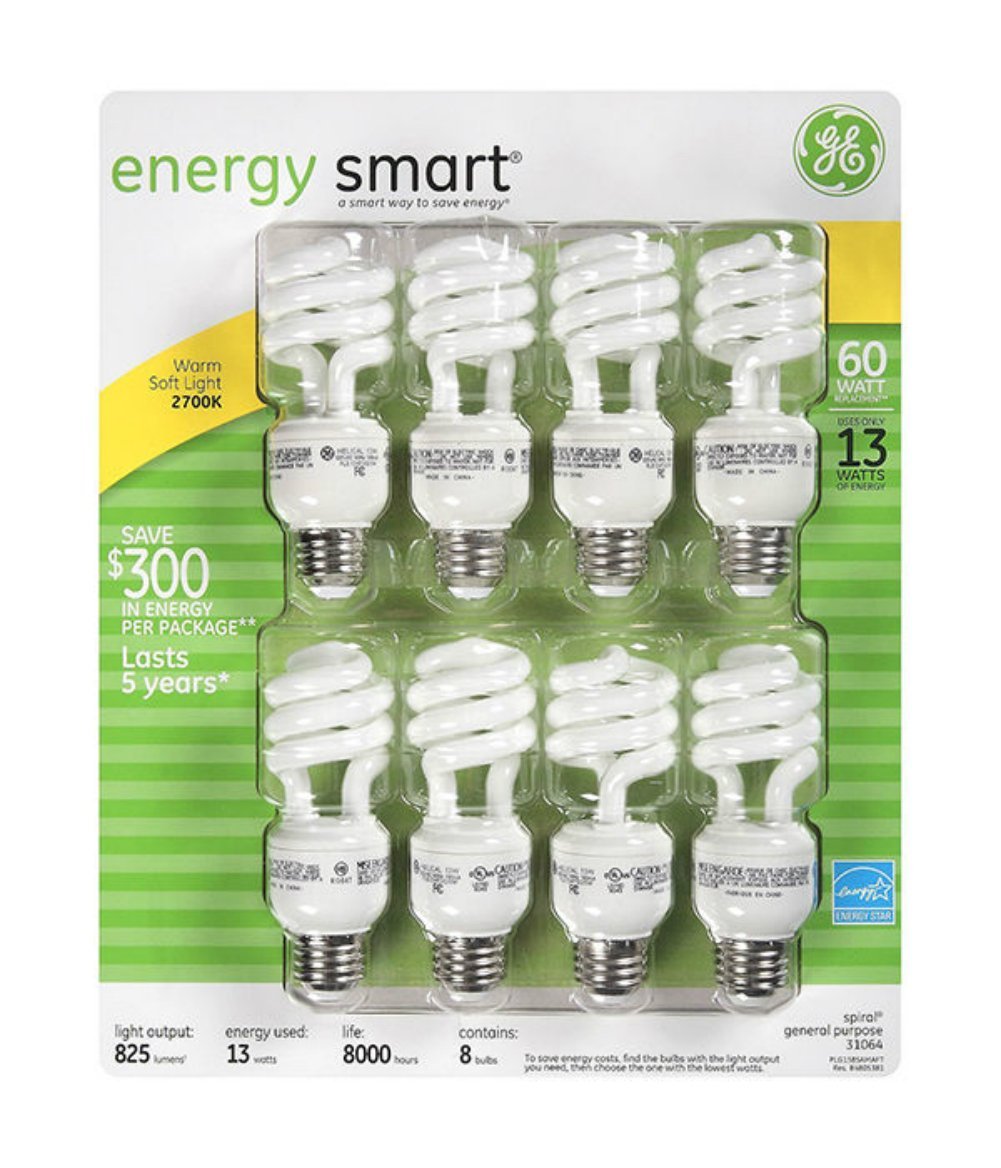 GE 13-Watt Energy Smart CFL Light Bulbs (8-Pack) - 60W Equivalent, Soft White, 800 Lumens - Perfect for Home, Office & Energy-Efficient Lighting