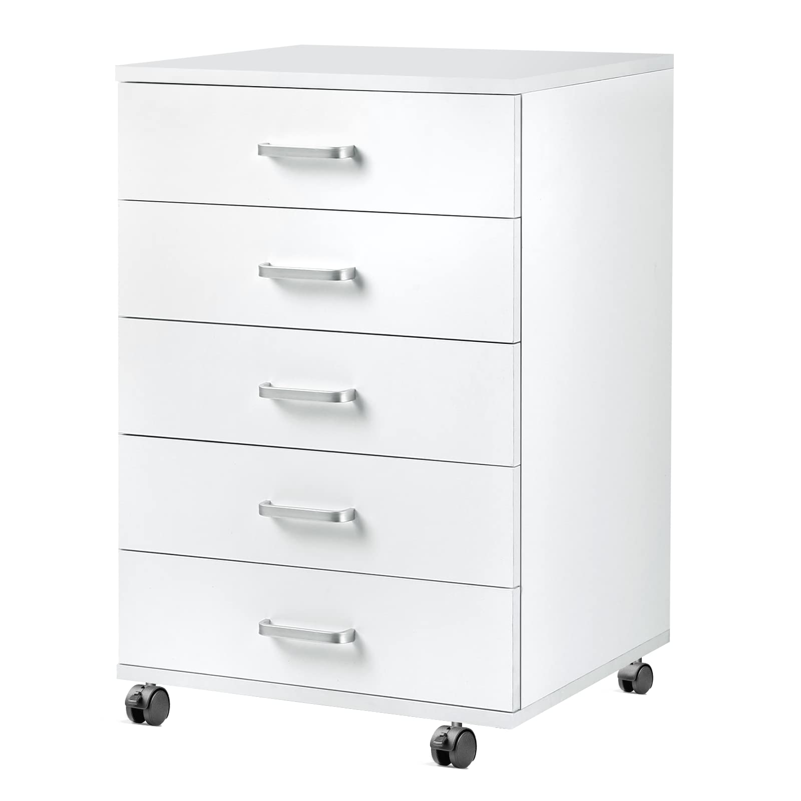 5-Drawer Rolling Storage Cabinet with Wheels - White Dresser Organizer for Home Office, Printer Stand, Bedroom & Living Room Furniture - Compact & Space-Saving Design