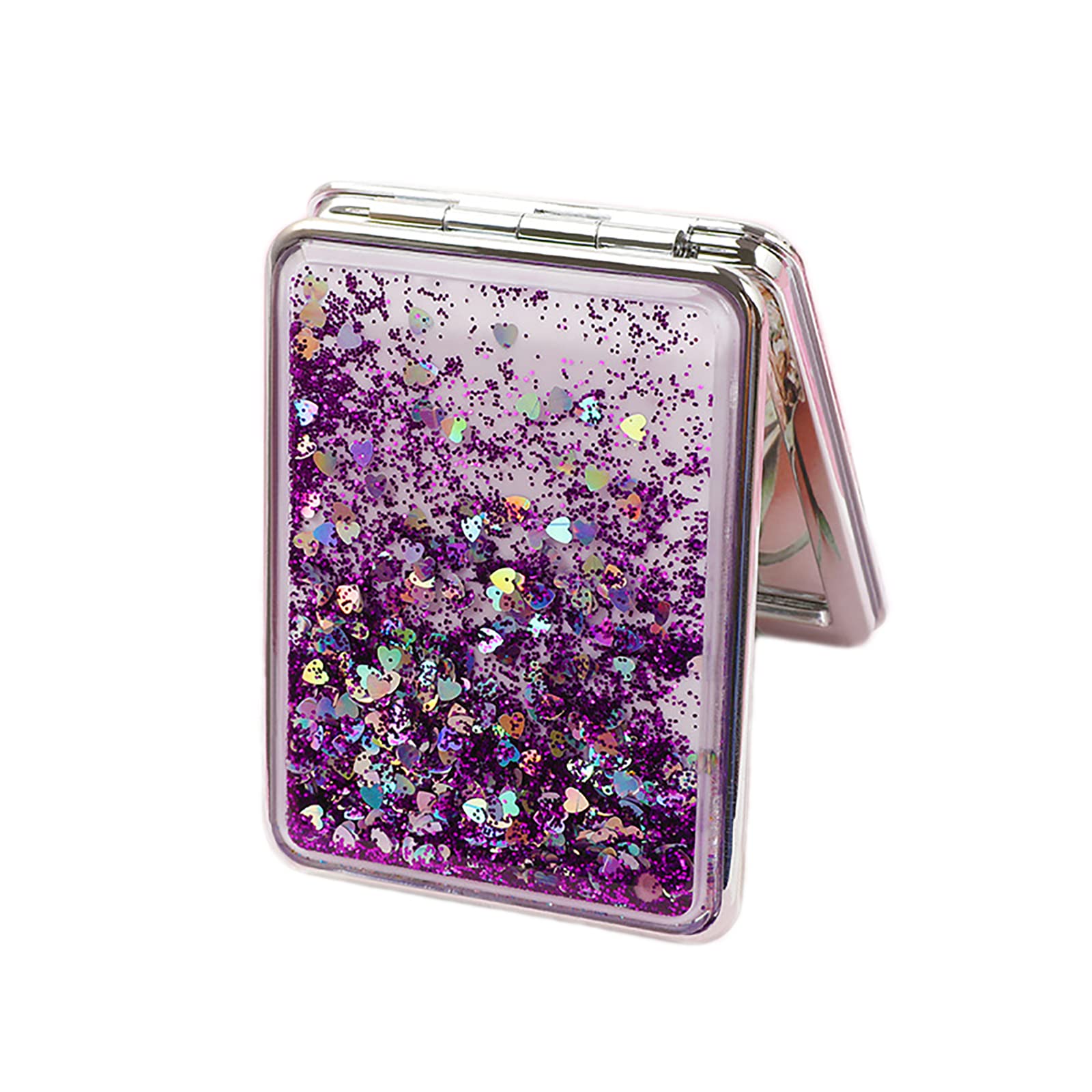 HSYHERE Creative Quicksand Double-Sided Portable Compact Foldable Fashion Hand Mirror - Travel Pocket Makeup Mirror (Square-Purple) | Perfect for Home, Travel & On-the-Go Touch Ups