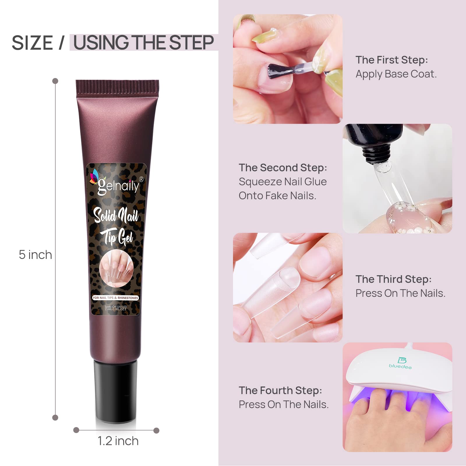 UV/LED Curable Solid Nail Tips Gel Glue - Super Strong Adhesive for Press-On Nail Extensions, Acrylic Nails & Rhinestone Decorations | Perfect for Salon Professionals & DIY Nail Art at Home