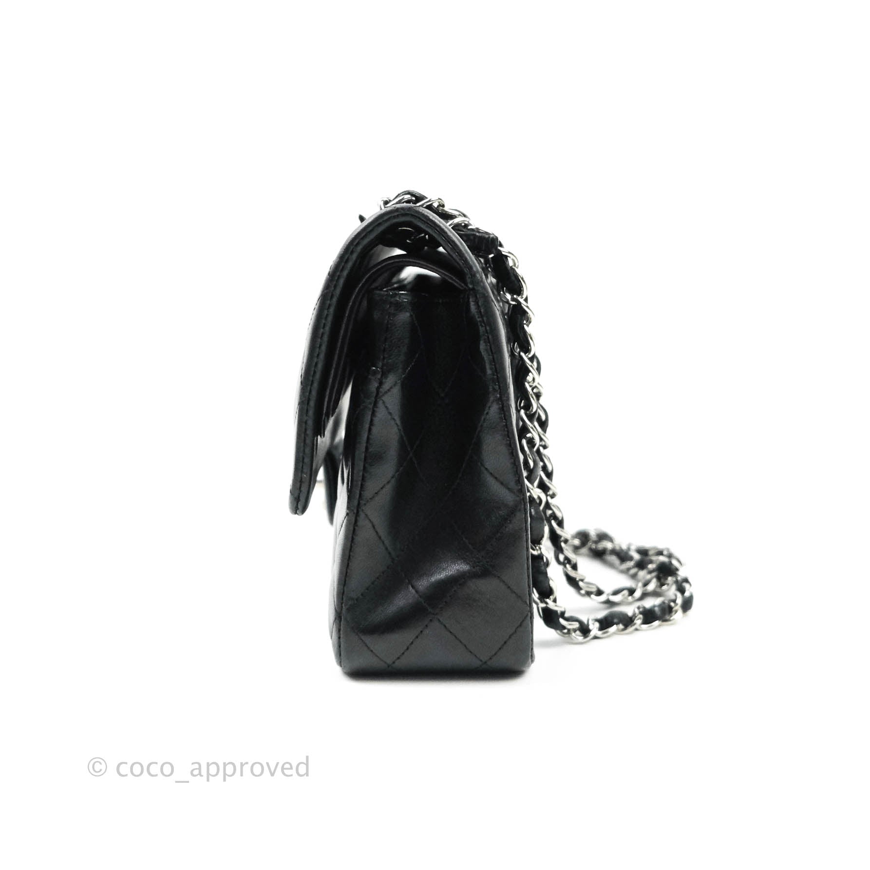 Chanel Classic Medium Double Flap Bag Black Lambskin Leather with Silver Hardware - Luxury Designer Handbag for Women, Perfect for Evening Events & Daily Use