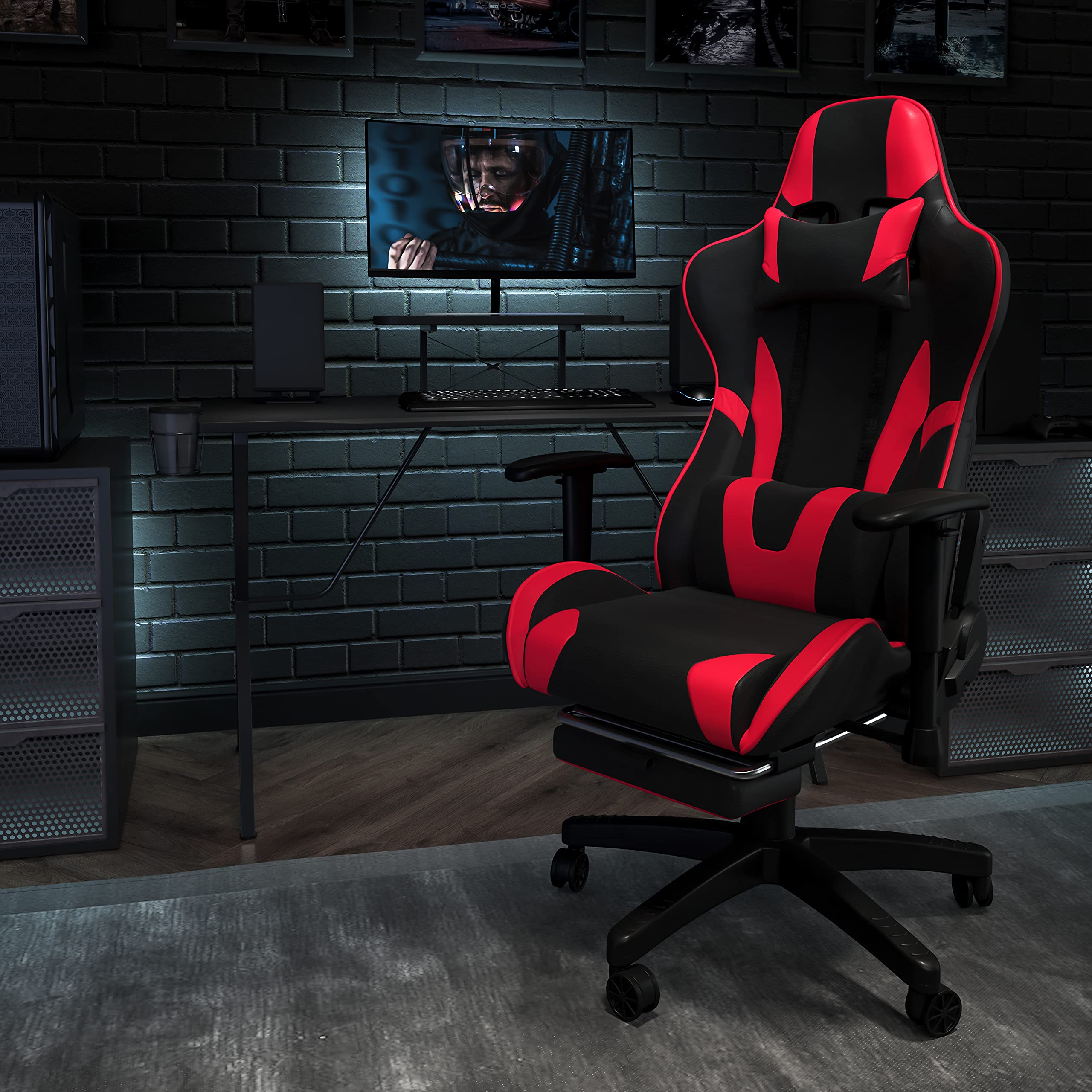 Premium Black Gaming Desk & Chair Set with Cup Holder, Headphone Hook & Monitor Stand - Ergonomic PC Gaming Setup for Home Office & Streaming Stations