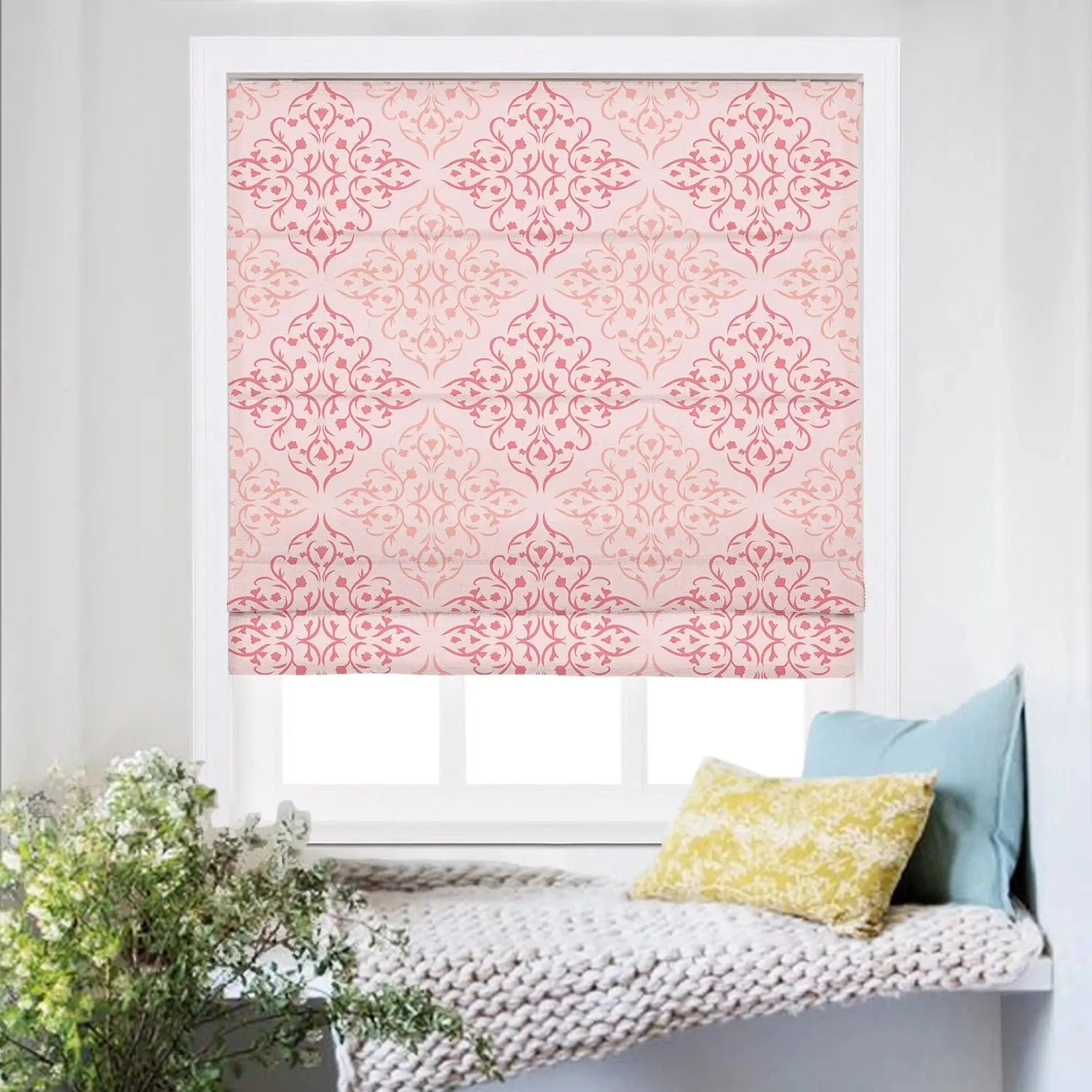 Roman Shade Cordless Linen Printed Window Treatment - Blackout Custom Window Coverings for Bedroom, Living Room & Nursery (Elegant Home Decor)