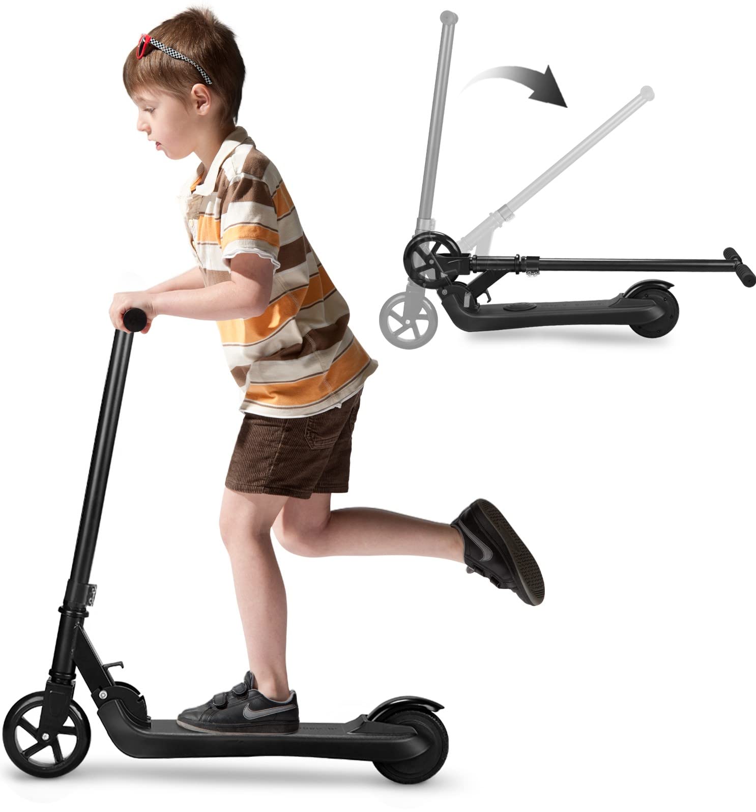 Foldable Electric Scooter for Kids Ages 5-12 - Kick Start Boost & Rear Brake, 3.5H Fast Charging - Motorized Power Scooter for Boys & Girls - Perfect for Commuting to School, Park Rides & Neighborhood Adventures