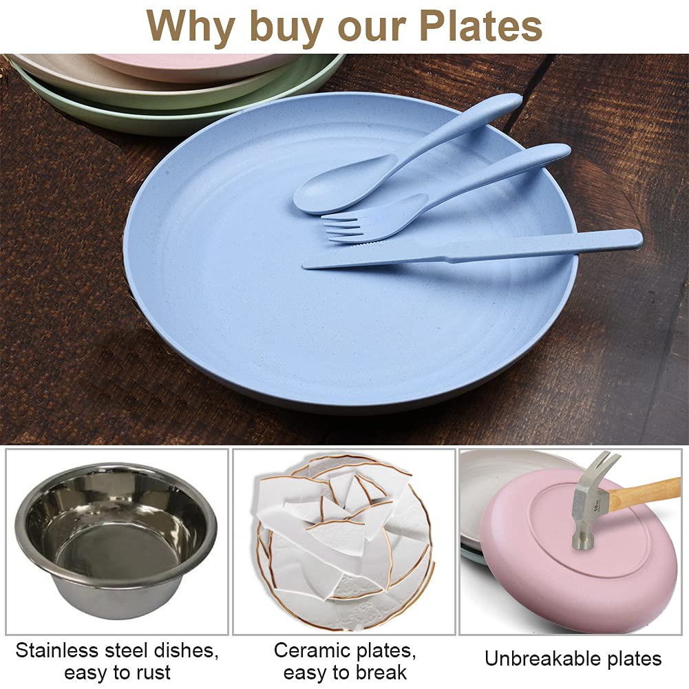 Homchen Unbreakable Plastic Dinner Plates - 4 Pack 8.8 Inch Shatterproof Plates Set for Family, Party, Picnic & Home Use | Durable & Lightweight for Indoor/Outdoor Dining, Camping & Everyday Meals