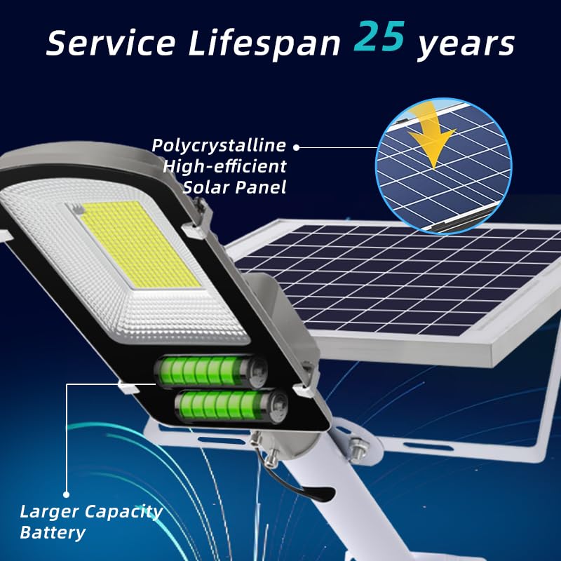 Solar Powered LED Street Lights Outdoor - 6500K Bright White, Dusk to Dawn Auto On/Off, IP65 Waterproof with Remote Control - Perfect for Parking Lots, Gardens, Yards, Patios, Stadiums & Public Plazas (Energy Efficient Outdoor Lighting Solution)