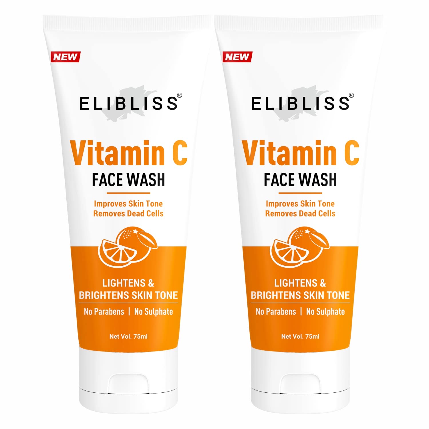 ELIBLISS Vitamin C Face Wash for Brightening & Glowing Skin - SLS & Paraben Free, Toxin-Free Cleanser (Pack of 2) | Gentle Daily Face Wash for Acne-Prone & Sensitive Skin | Perfect for Morning & Night Skincare Routine