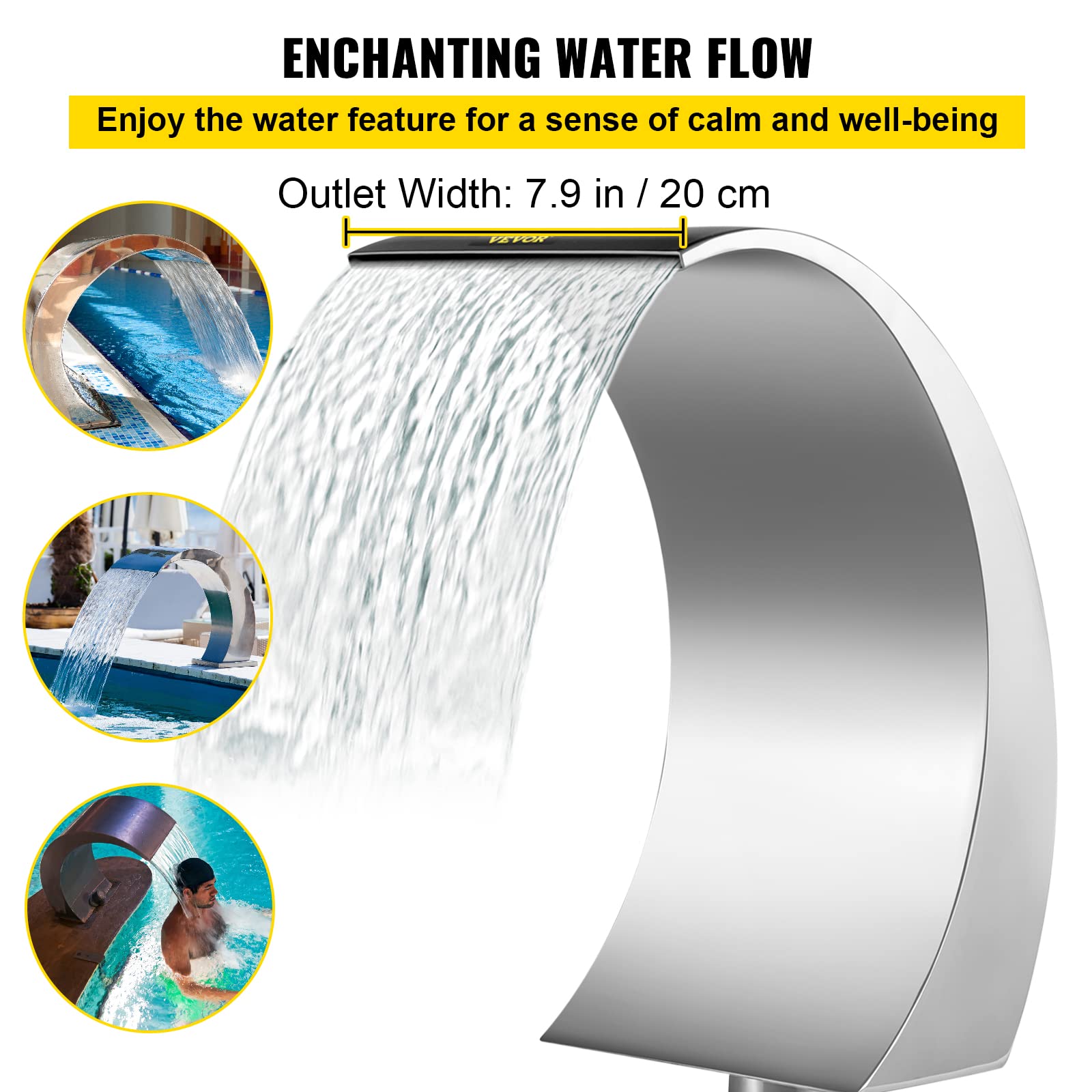 Pamico Stainless Steel Pool Waterfall Fountain - 15.4