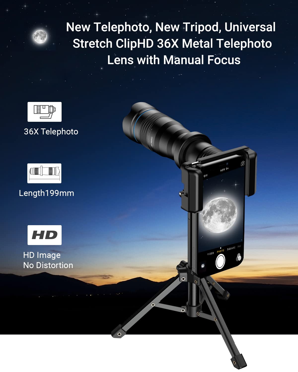 36X Telephoto Lens for iPhone & Android - High Power HD Phone Camera Lens with Tripod & Clip | Compatible with Samsung & Most Smartphones | Perfect for Travel, Wildlife & Long-Distance Photography