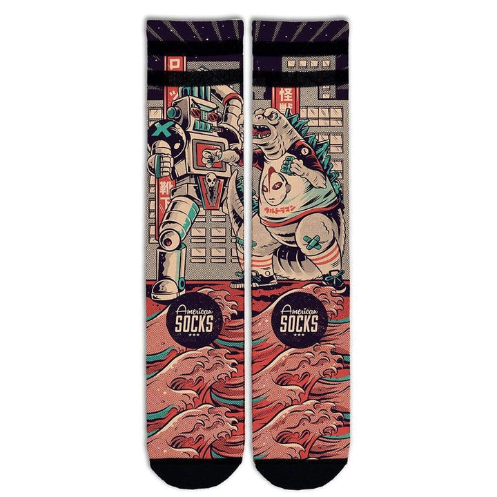 American Socks Signature Godzilla Mid High Crew Socks - Comfortable Novelty Socks for Men & Women - Perfect for Cosplay, Gifts, and Everyday Wear