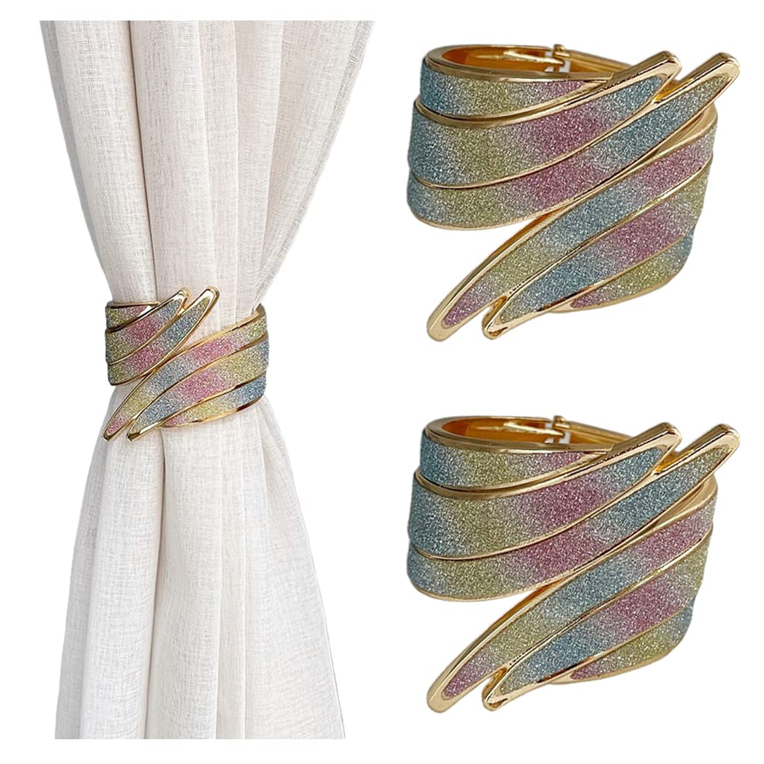 2 Pcs Metal Wings Curtain Tiebacks - Spring Window Drapery Holdbacks, Decorative Ring Shape Tie Back Straps for Living Room, Bedroom (Multicolor) - Perfect for Home Decor & Window Treatment