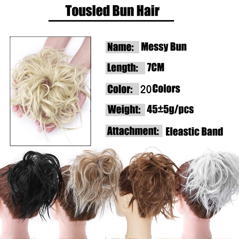 Messy Bun Hair Extension - Synthetic Ponytail Updo Hairpiece for Tousled Updo Styles | Bleach Blonde Scrunchies Hair Accessories | Perfect for Parties, Weddings & Everyday Wear