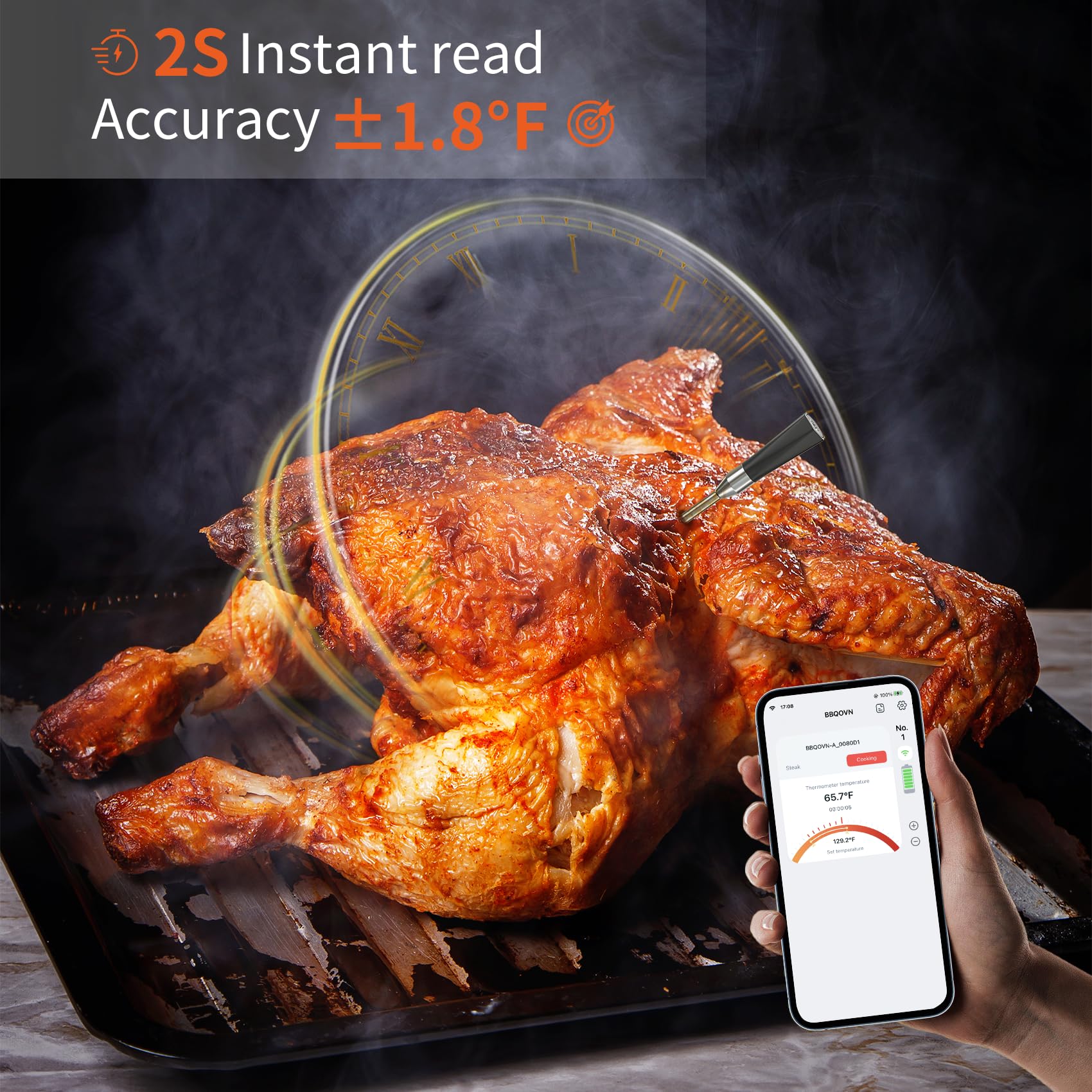 Wireless Meat Thermometer with 3.9mm Ultra-Thin Probe & 777FT Bluetooth Range - Digital Cooking Thermometer for BBQ, Grill, Oven, Smoker, Sous Vide - Perfect for Home Kitchen, Outdoor Camping & Professional Chefs