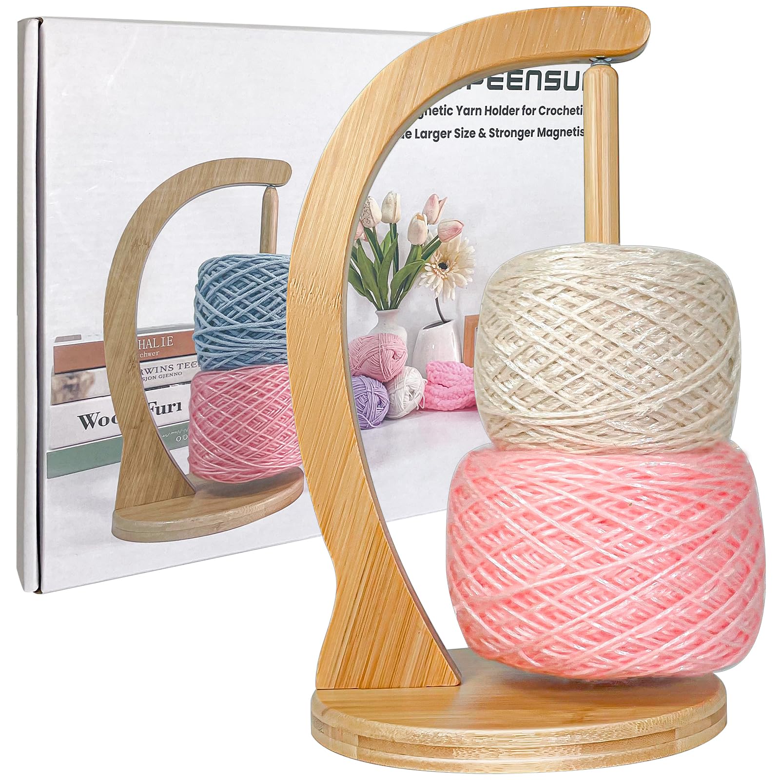 Upgraded Magnetic Rotating Yarn Holder for Crocheting - Large Capacity (1.1 lbs) with Storage Box | Perfect for Knitting, Crochet Projects & DIY Yarn Crafts at Home