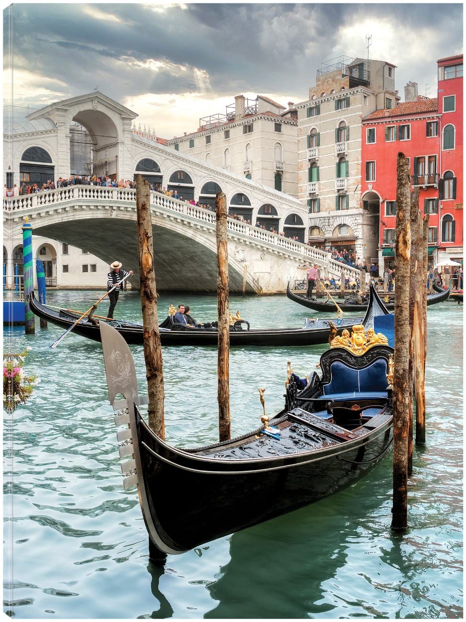 Alan Blaustein Fine Art Canvas Print - Gondola Rialto Bridge #1 Wall Decor for Living Room, Bedroom, Office | 32x43 Inch Ready-to-Hang Painting | Perfect for Home, Kitchen, Bathroom, Bar & Dining Room Decor