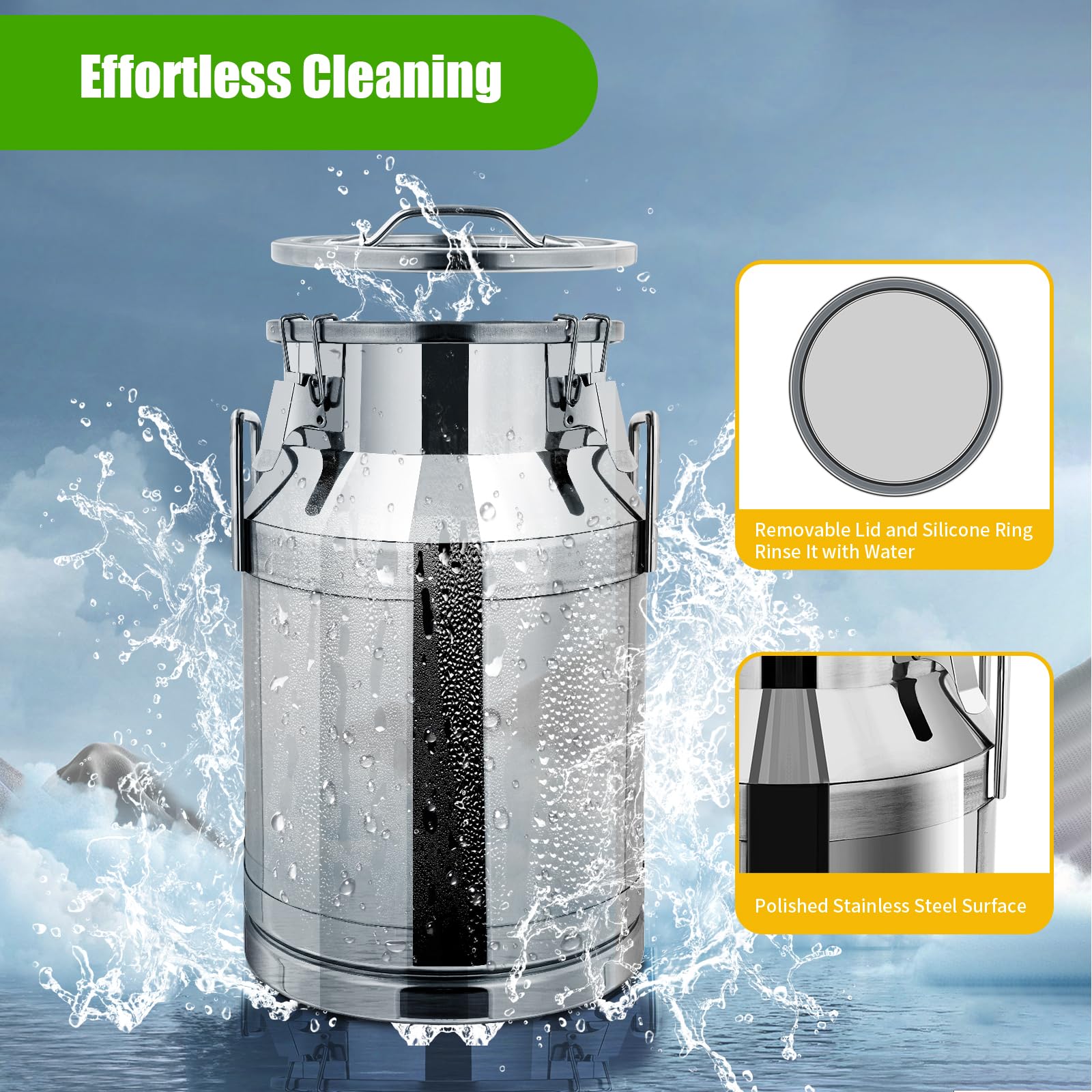 50L/13.3 Gallon Stainless Steel Milk Can with Airtight Lid - Food Grade Metal Milk Jug for Dairy, Juice, Grains & Bulk Storage | Perfect for Farm, Kitchen, Restaurant & Commercial Use