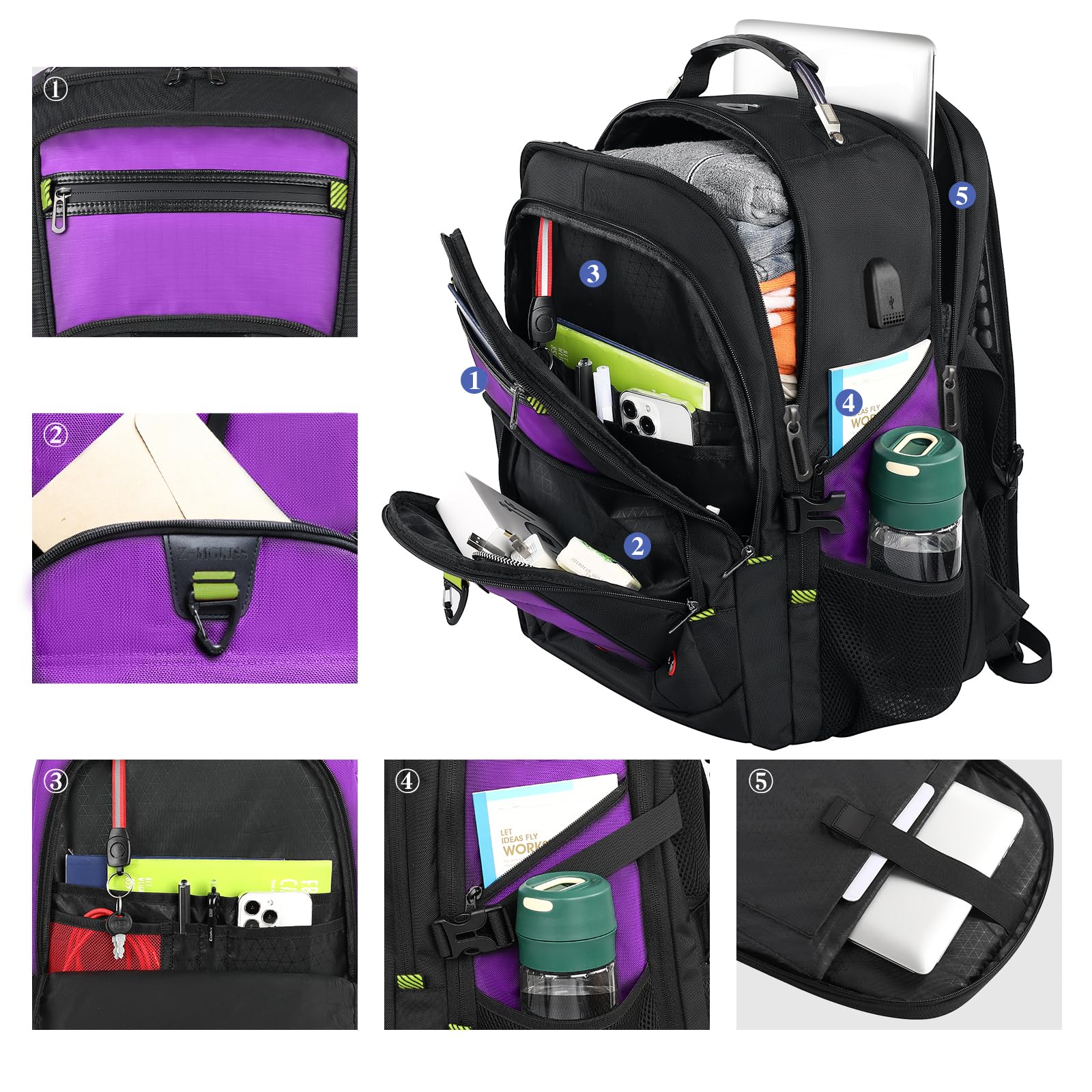 Z-MGKISS Extra Large Laptop Backpack 18.4-19 Inch - Water-Resistant Travel Backpack for Men & Women, USB Charging Port, Multiple Compartments - Perfect for Work, School, College & Business Trips