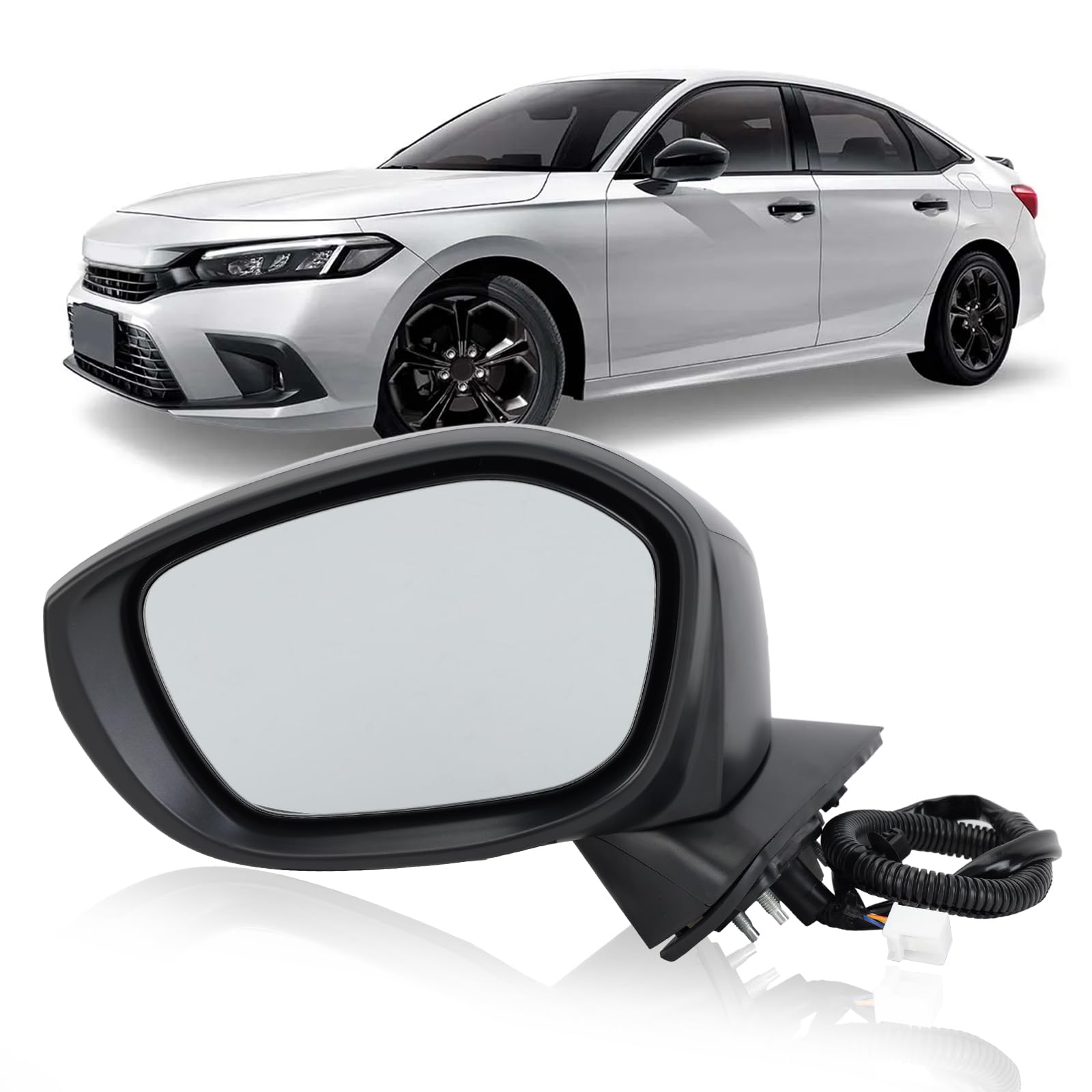 2022-2025 Honda Civic Sedan/Hatchback Left Driver Side Mirror - Power Glass, Manual Folding, Non-Heated Black Replacement (Fits HO1321350 & 76208T20A01) - Perfect for Parking & Lane Changes