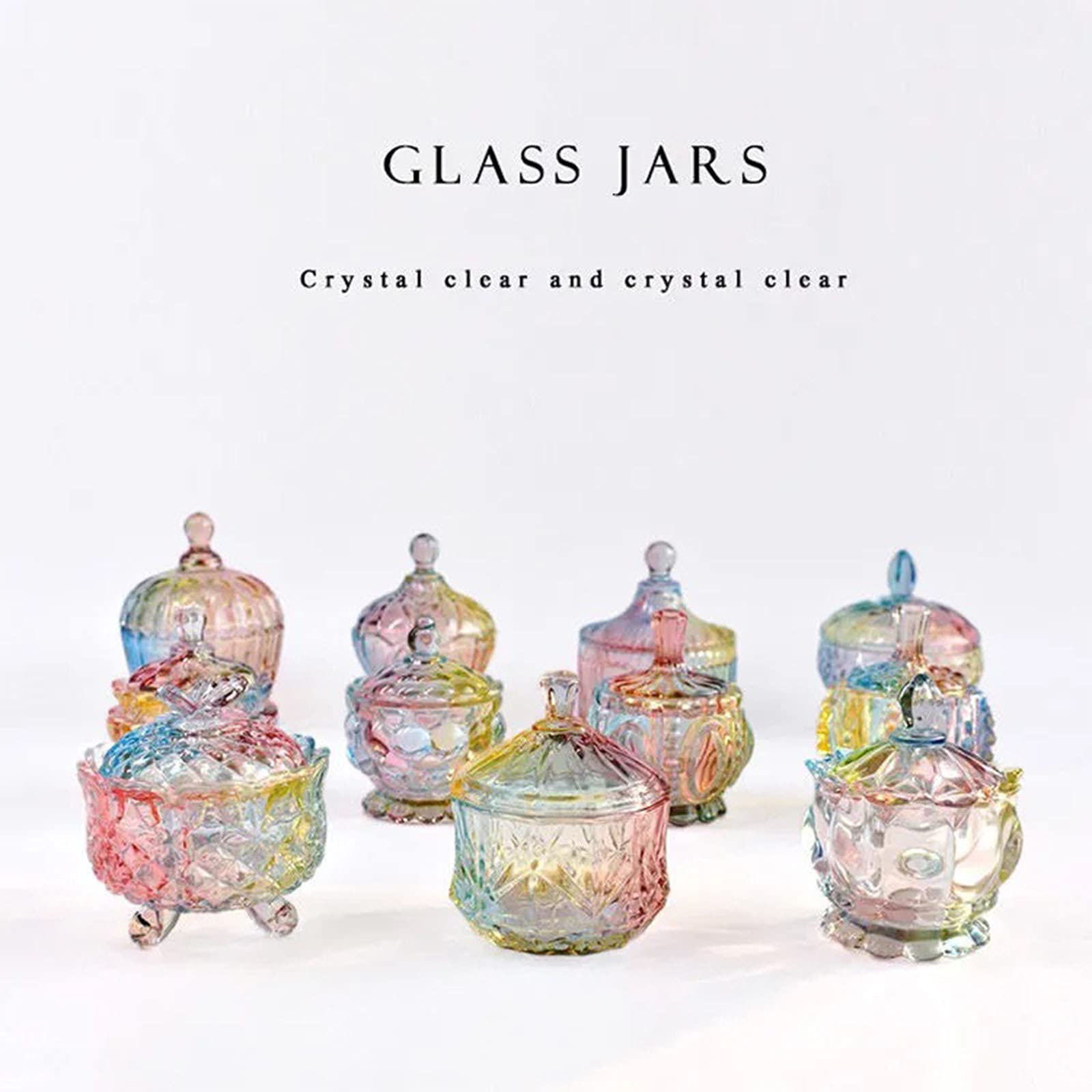 Royal Embossed Clear Glass Apothecary Jar with Lid - 10 Oz Candy, Cookie & Jewelry Storage Container - Perfect for Wedding Buffets, Kitchen Pantry & Home Decor