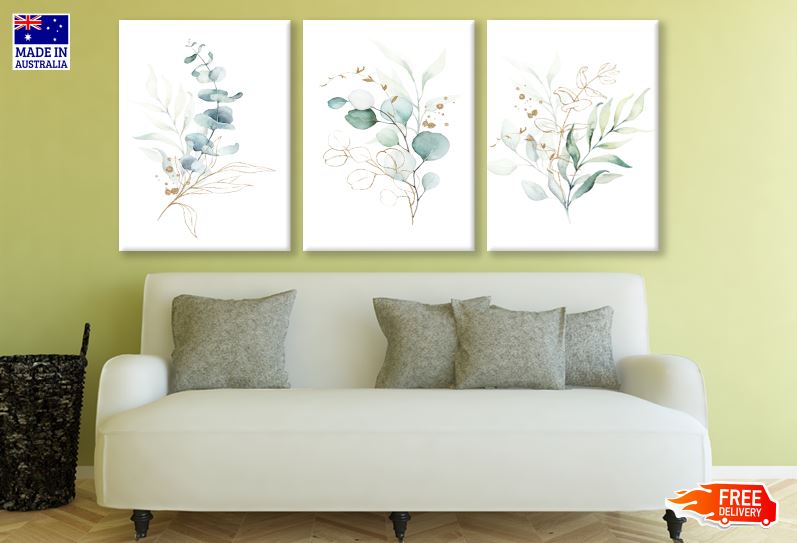 3-Piece Set of High-Quality Australian Made Watercolor Plant Painting Wall Canvas - Ready to Hang for Living Room, Bedroom & Office Decor