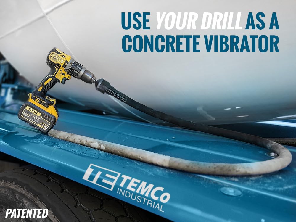TEMCo Cordless Concrete Vibrating Tool - Drill-Powered Concrete Vibrator for Efficient Air Bubble Removal | Perfect for Construction, Foundation Work & DIY Concrete Projects