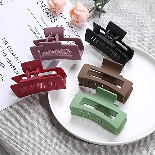 FAMEZA 5PCS Large Non-Slip Hair Claw Clips - Matte Hair Barrettes for Women, Strong Hold Ponytail Clamps (5 Colors) | Perfect for Thick Hair, Workouts, and Everyday Styling