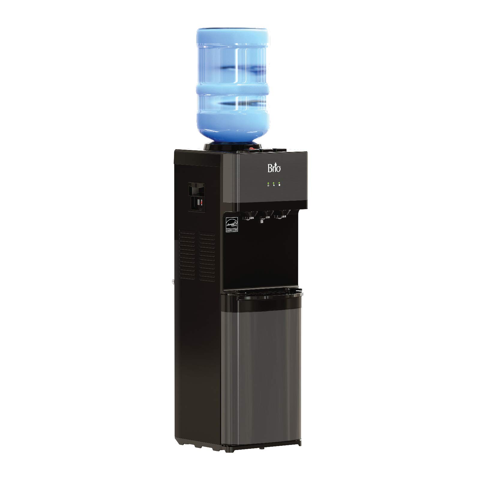Brio Limited Edition Top Loading Water Cooler Dispenser - Black Stainless Steel - Hot & Cold Water Dispenser with Child Safety Lock - 3/5 Gallon Bottle Capacity - UL/Energy Star Certified - Perfect for Home, Office, and Kitchen Use