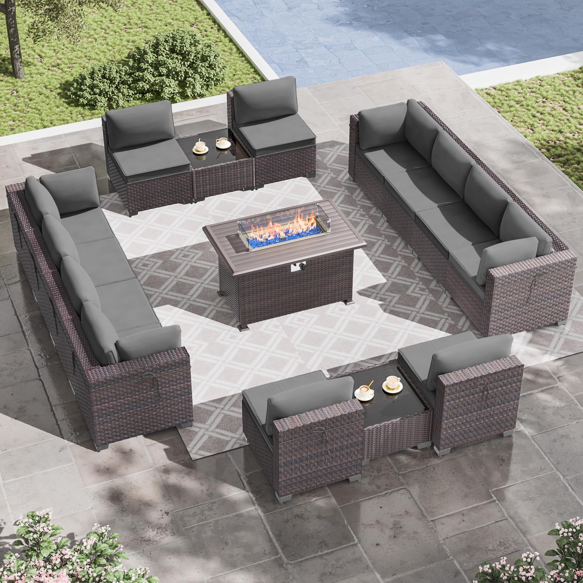 15-Piece Outdoor Patio Furniture Set with Propane Fire Pit Table - ETL Approved 43