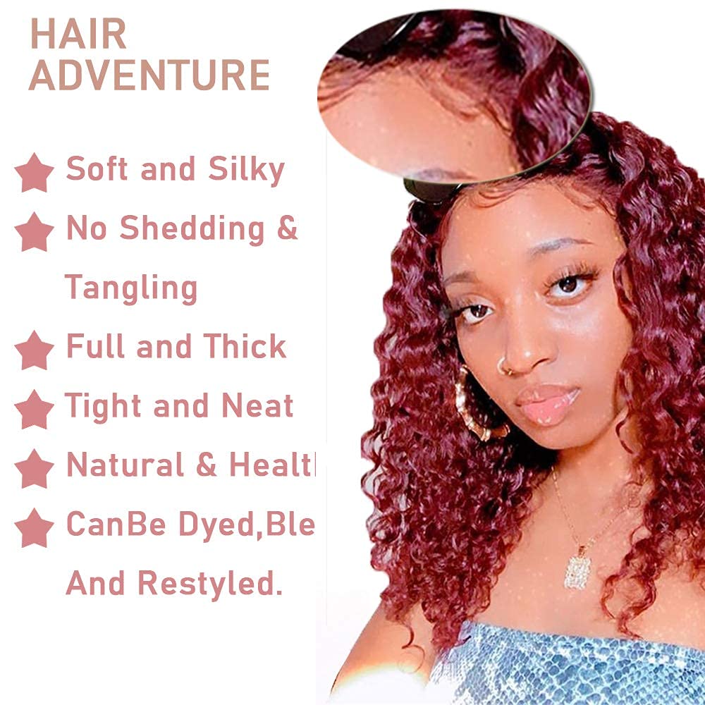 99J Burgundy Lace Front Bob Wigs - 100% Human Hair Deep Wave 13x4 Lace Frontal Wig for Black Women - Red Curly Bob Wig with Pre-Plucked Natural Hairline & Baby Hair - 150% Density 14 Inch - Perfect for Daily Wear, Parties & Special Occasions