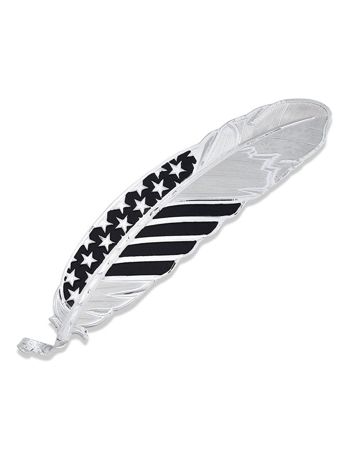 Montana Silversmiths HF4692 Silver Hat Feather - Western Style Black Tie Affair Flag Design for Cowboy Hats & Costume Accessories | Perfect for Rodeos, Country Weddings & Western Themed Parties