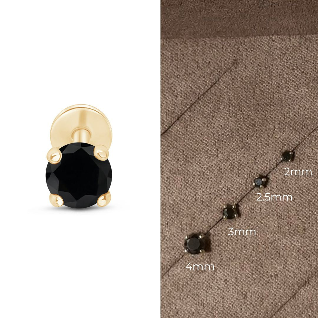 14k Yellow Gold Black Diamond Cartilage Flat Back Stud Earrings - Hypoallergenic, Dainty & Elegant for Everyday Wear or Special Occasions
