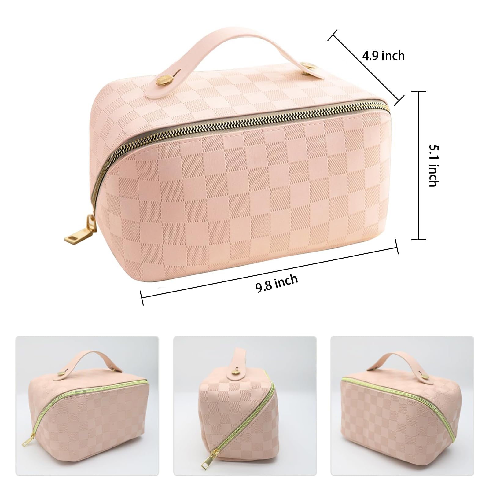 **Large Pink Waterproof Travel Makeup Bag with Silicone Brush Holder – Portable Cosmetic Organizer for Women | Perfect for Vacations, Gym, and Daily Essentials**
