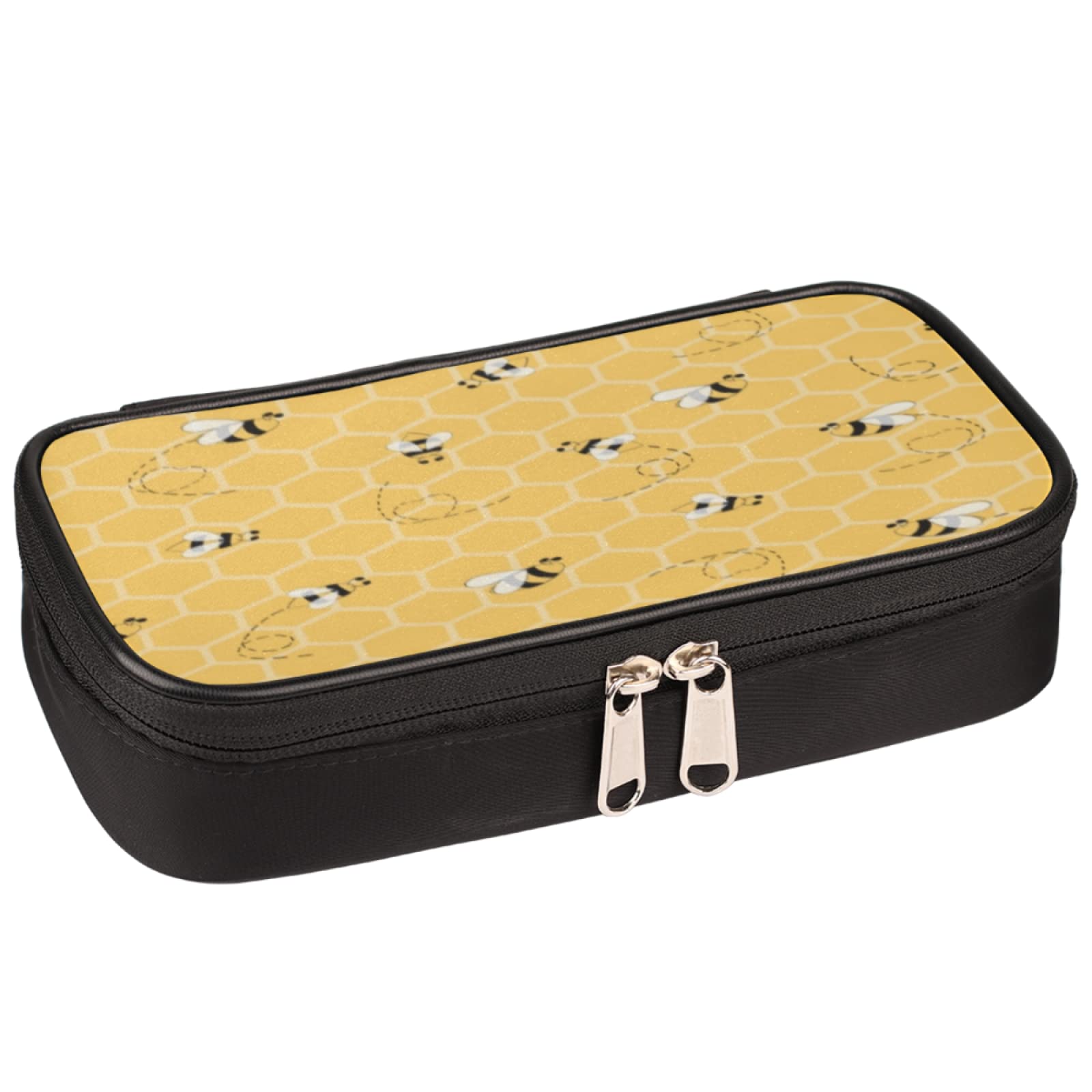 TropicalLife Yellow Honeycomb Bee Pattern Pencil Case - Large Capacity Pouch for School, Office & Travel | Multifunctional Makeup Organizer Bag for Adults, Students & Kids | Perfect for School Supplies, Cosmetics & Stationery Storage