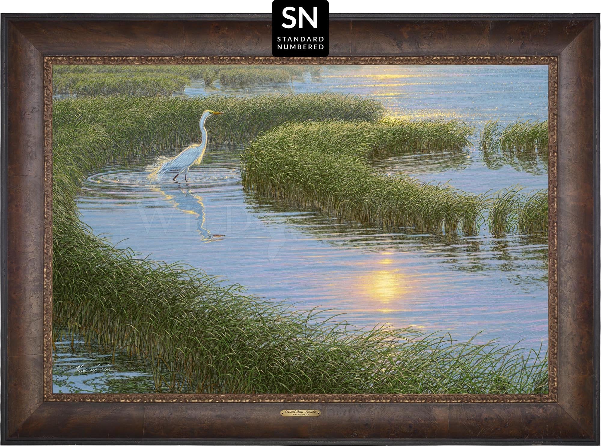 Evening Solitude - White Egret Art Print | Standard Numbered Edition (SN) | Home Decor, Office Wall Art, Gift for Nature Lovers